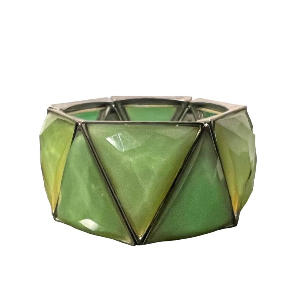 Green Triangle Stretchy Silver Framed Bracelet